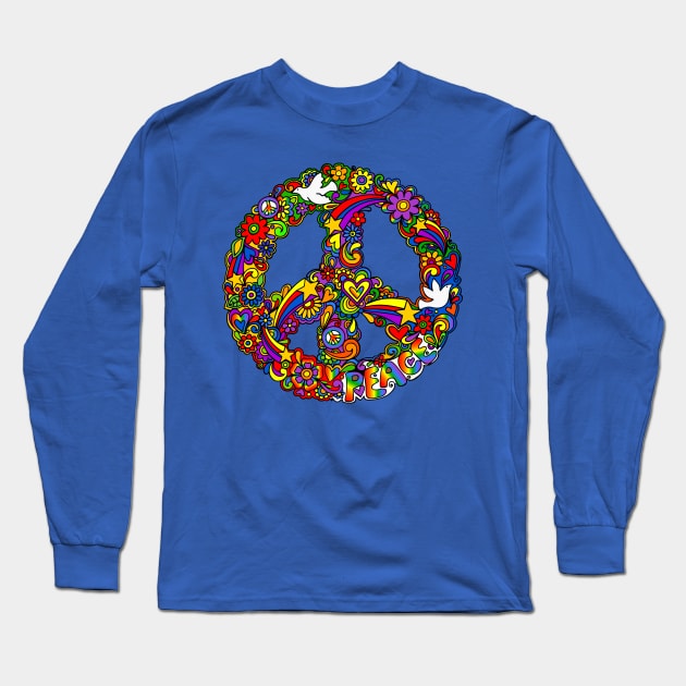 Rainbow Peace Sign Long Sleeve T-Shirt by AlondraHanley